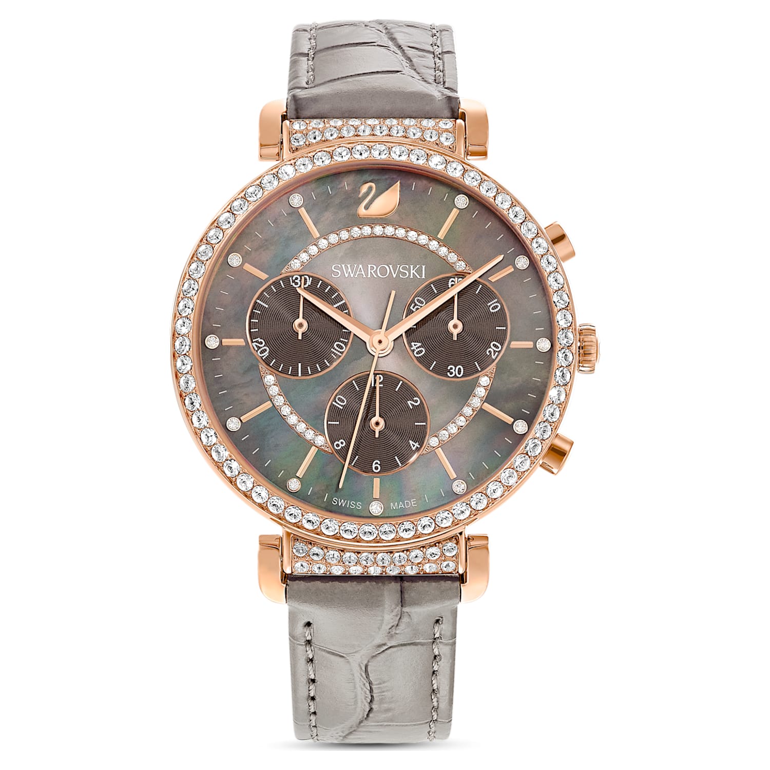 Swarovski Passage Chrono Grey Dial Grey Leather Strap Watch for Women - 5580348 Watches Swarovski   