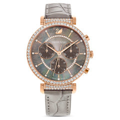 Swarovski Passage Chrono Grey Dial Grey Leather Strap Watch for Women - 5580348 Watches Swarovski   