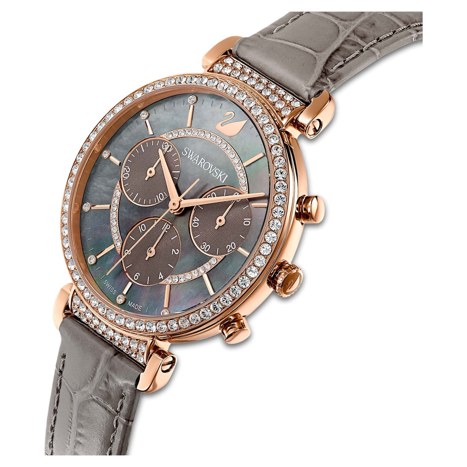 Swarovski Passage Chrono Grey Dial Grey Leather Strap Watch for Women - 5580348 Watches Swarovski   