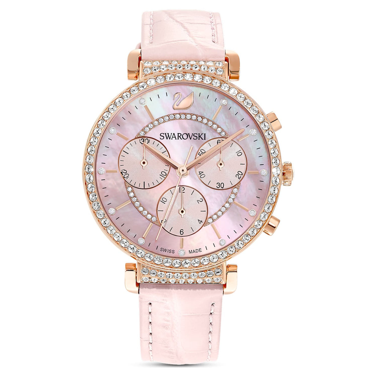 Swarovski Passage Chrono Pink Dial Pink Leather Strap Watch for Women - 5580352 Watches Swarovski   