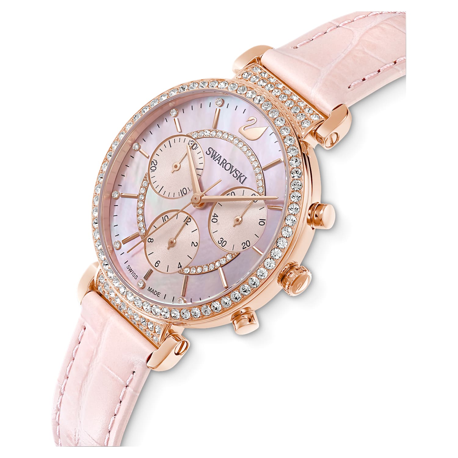 Swarovski Passage Chrono Pink Dial Pink Leather Strap Watch for Women - 5580352 Watches Swarovski   