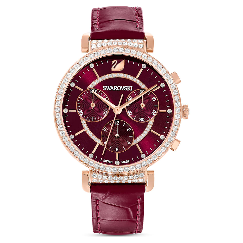 Swarovski Passage Chrono Red Dial Red Leather Strap Watch for Women - 5580345 Watches Swarovski   