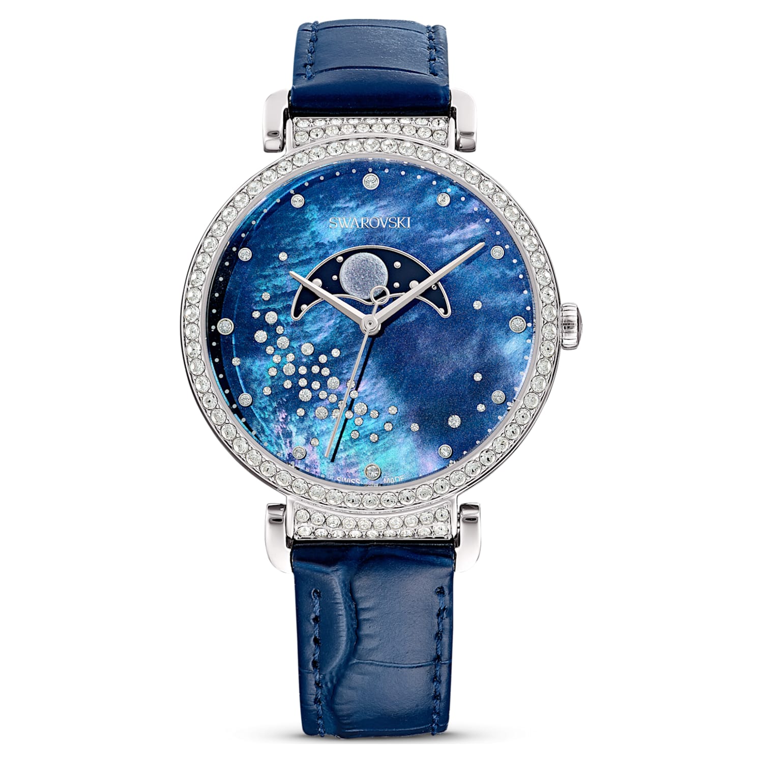 Swarovski Passage Moon Phase Blue Dial Blue Leather Strap Watch for Women - 5613320 Watches Swarovski   