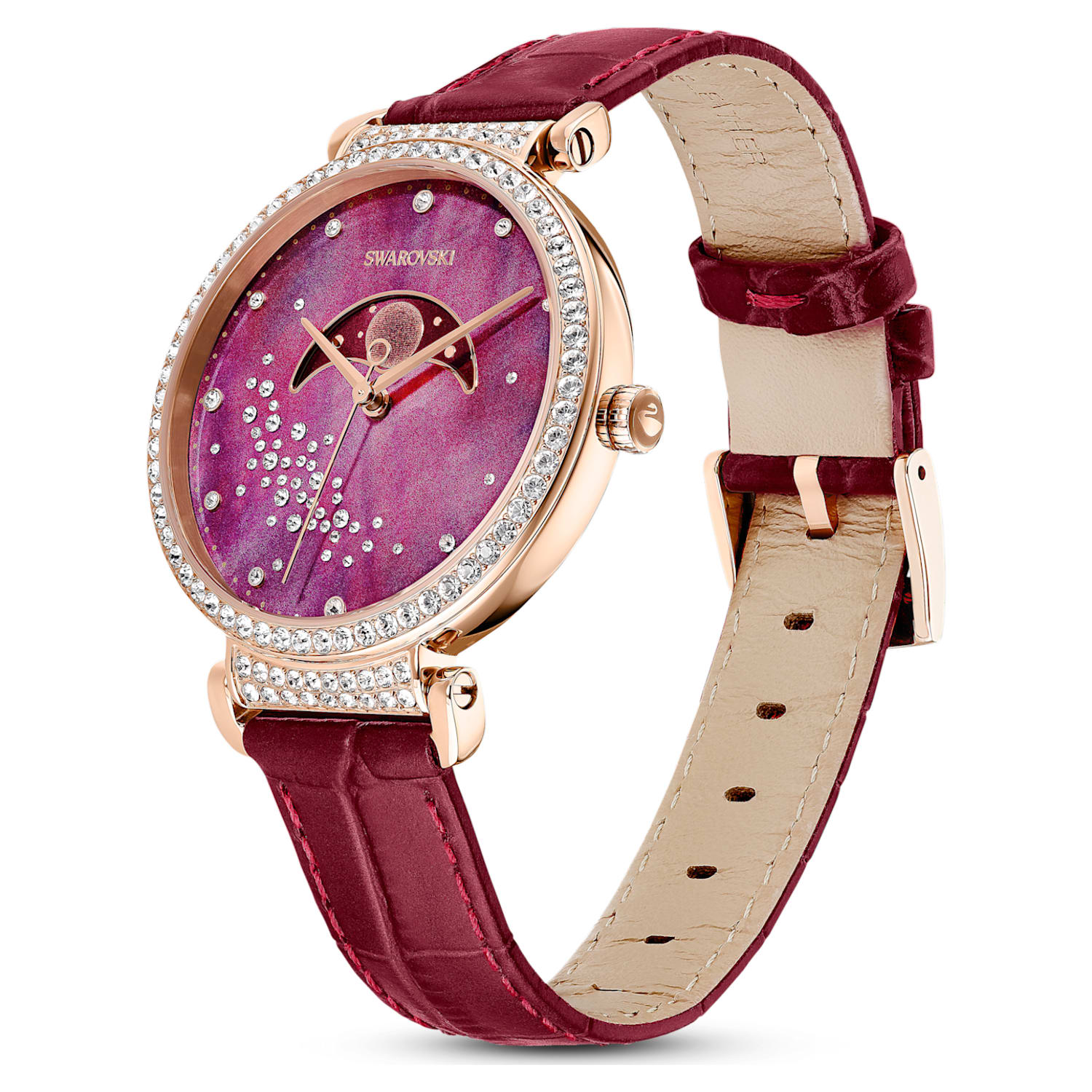 Swarovski Passage Moon Phase Red Dial Red Leather Strap Watch for Women - 5613323 Watches Swarovski   