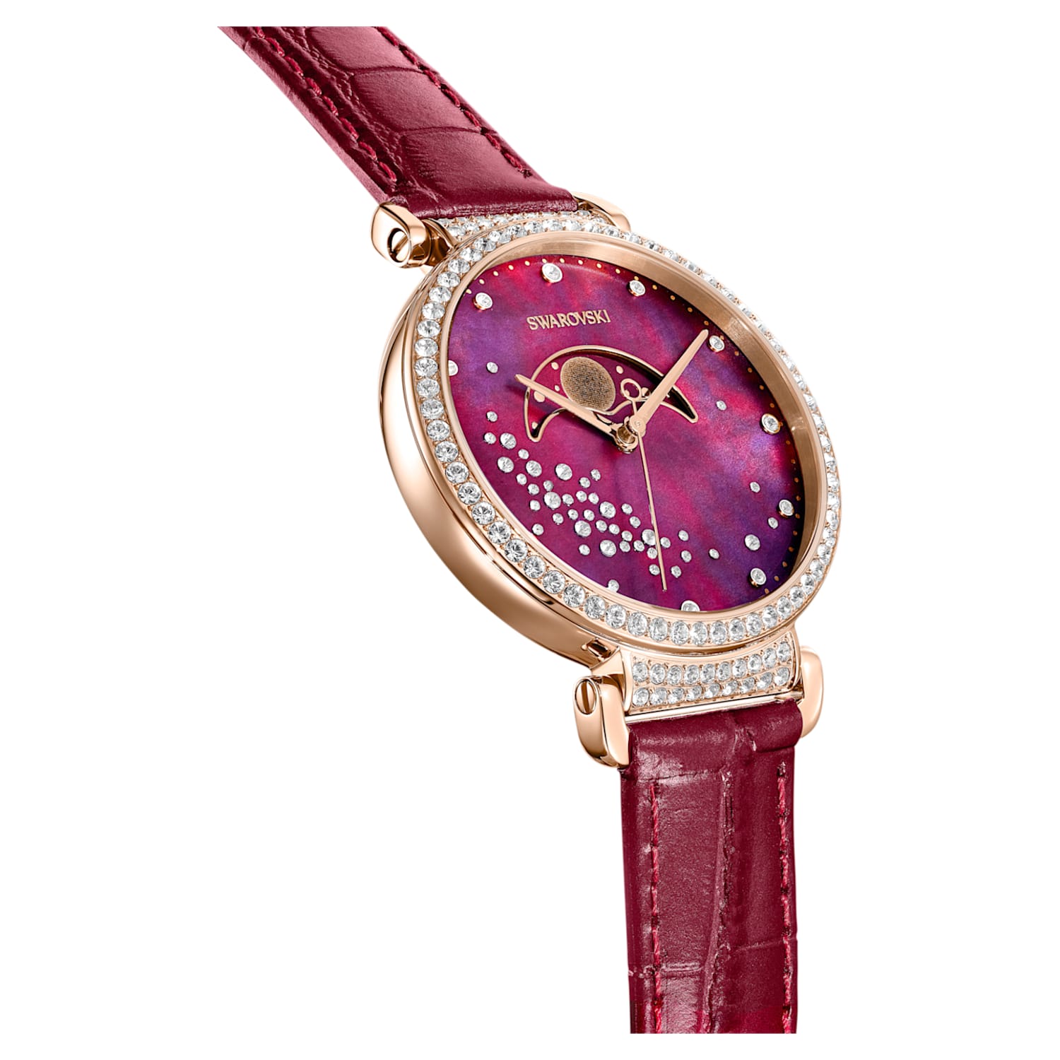Swarovski Passage Moon Phase Red Dial Red Leather Strap Watch for Women - 5613323 Watches Swarovski   