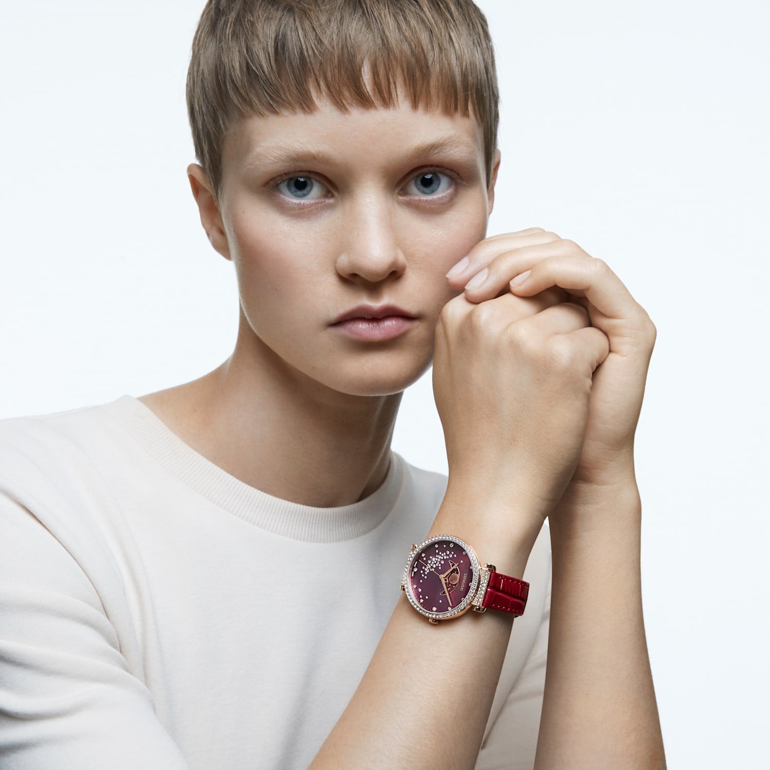 Swarovski Passage Moon Phase Red Dial Red Leather Strap Watch for Women - 5613323 Watches Swarovski   