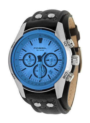 Fossil Coachman Chronograph Blue Dial Black Leather Strap Watch for Men - CH2564 Watches Fossil   