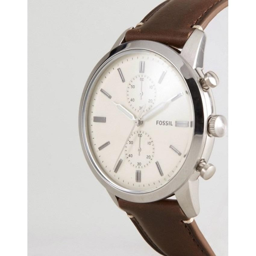 Fossil Townsman Chronograph White Dial Brown Leather Strap Watch for Men - FS5350 Watches Fossil   