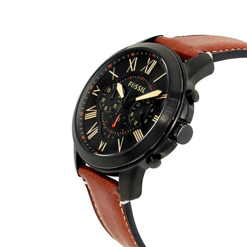 Fossil Grant Chronograph Black Dial Brown Leather Strap Watch for Men - FS5241 Watches Fossil   