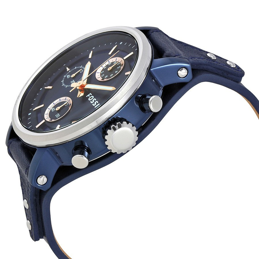 Fossil Boyfriend Sport Chronograph Blue Dial Blue Leather Strap Watch for Women - ES4113 Watches Fossil   