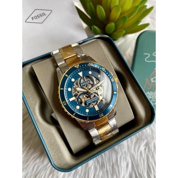 Fossil Grant Sport Automatic Skeleton Blue Dial Two Tone Steel Strap Watch for Men - ME3141 Watches Fossil   