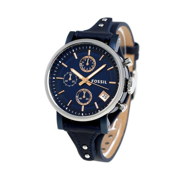 Fossil Boyfriend Sport Chronograph Blue Dial Blue Leather Strap Watch for Women - ES4113 Watches Fossil   