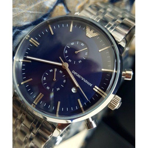 Emporio Armani Gianni Chronograph Blue Dial Silver Stainless Steel Watch For Men - AR80013 Watches Emporio Armani   