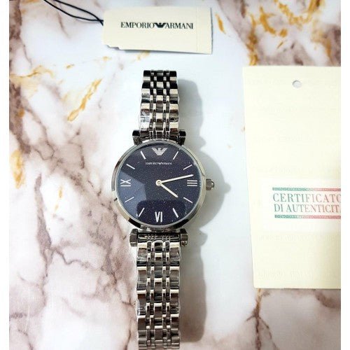 Emporio Armani Gianni T Bar Dark Blue Dial Silver Stainless Steel Watch For Women - AR11091 Watches Emporio Armani   