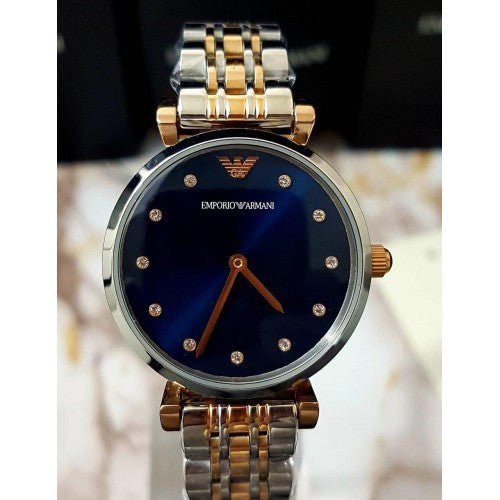 Emporio Armani Gianni T Bar Crystal Blue Dial Two Tone Stainless Steel Watch For Women - AR11092 Watches Emporio Armani   