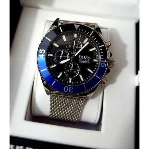Hugo Boss Ocean Edition Black Dial Silver Mesh Strap Watch for Men - 1513742 Watches Hugo Boss   