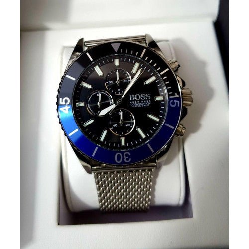 Hugo Boss Ocean Edition Black Dial Silver Mesh Strap Watch for Men - 1513742 Watches Hugo Boss   