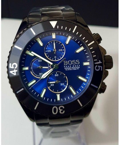 Hugo Boss Ocean Edition Navy Blue Dial Black Steel Strap Watch for Men - 1513743 Watches Hugo Boss   