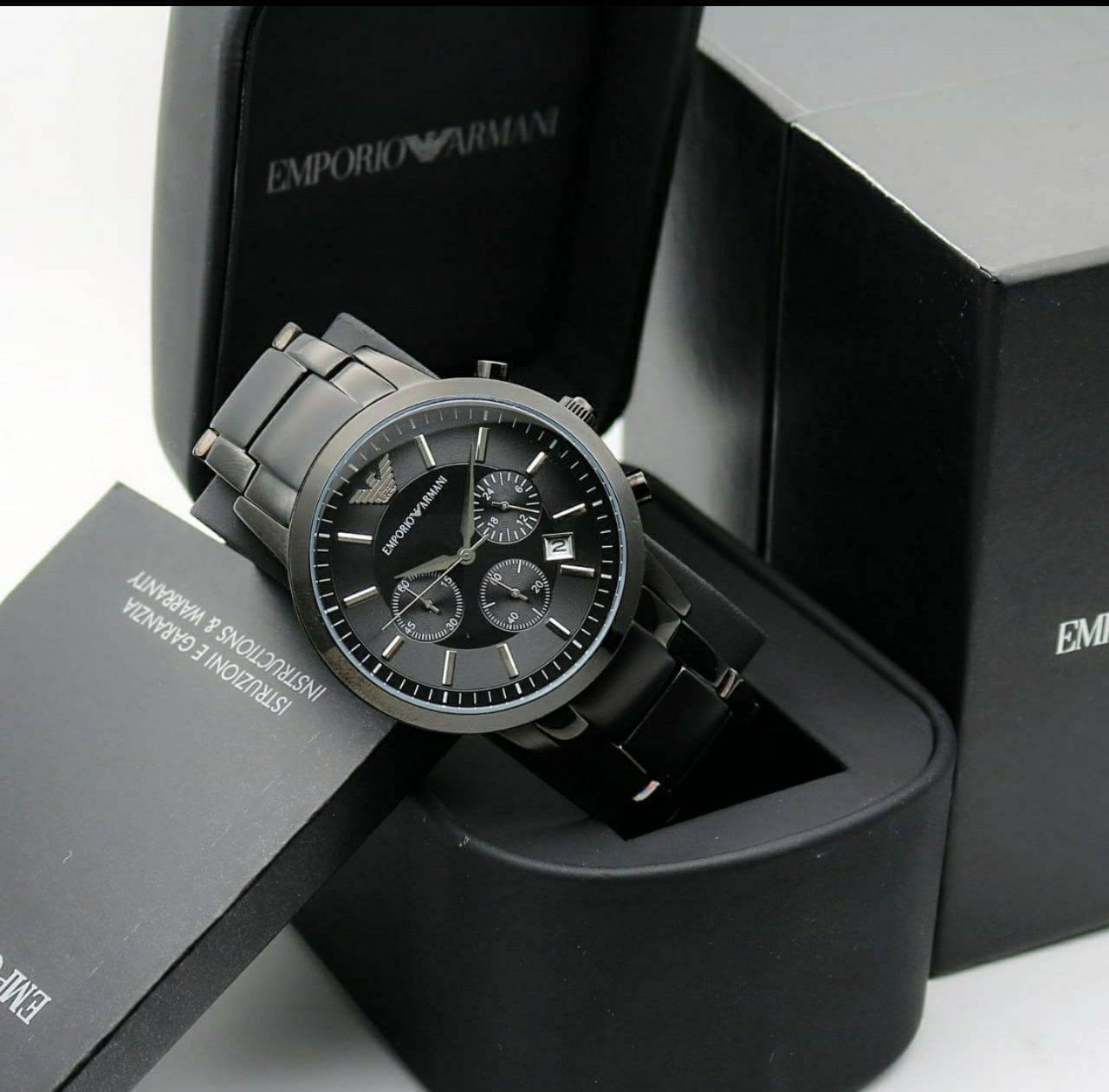 Emporio Armani Classic Chronograph Black Dial Black Stainless Steel Strap Watch For Men - AR2453 Watches Emporio Armani   