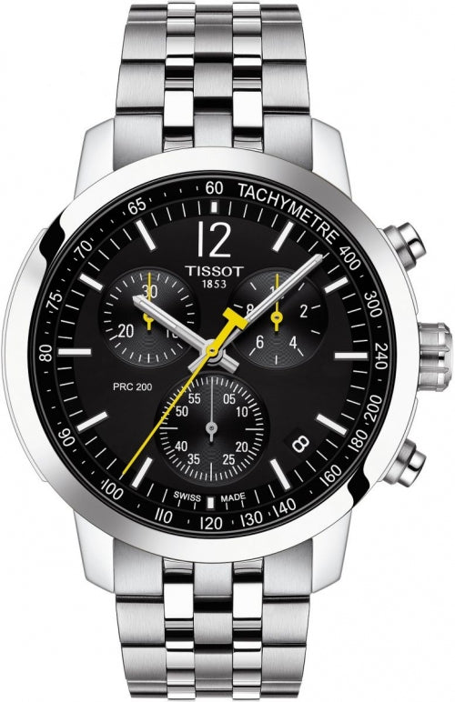 Tissot PRC 200 Chronograph Black Dial Silver Stainless Steel Watch For Men - T114.417.11.057.00 Watches Tissot   