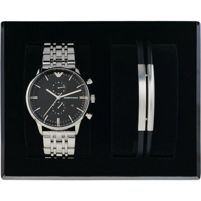 Emporio Armani Gianni Chronograph Black Dial Silver Stainless Steel Watch For Men - AR80009 Watches Emporio Armani   