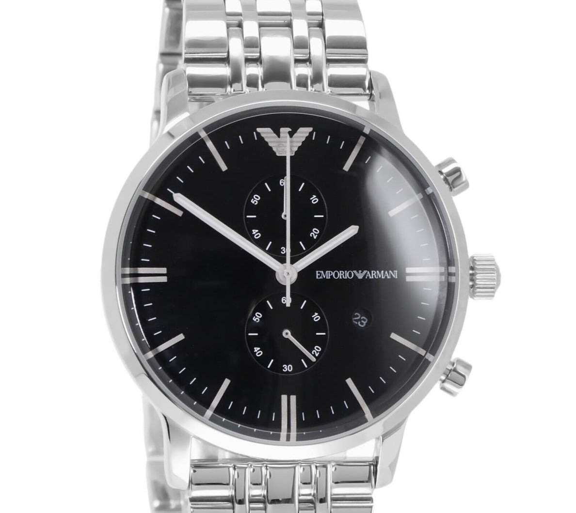 Emporio Armani Gianni Chronograph Black Dial Silver Stainless Steel Watch For Men - AR80009 Watches Emporio Armani   