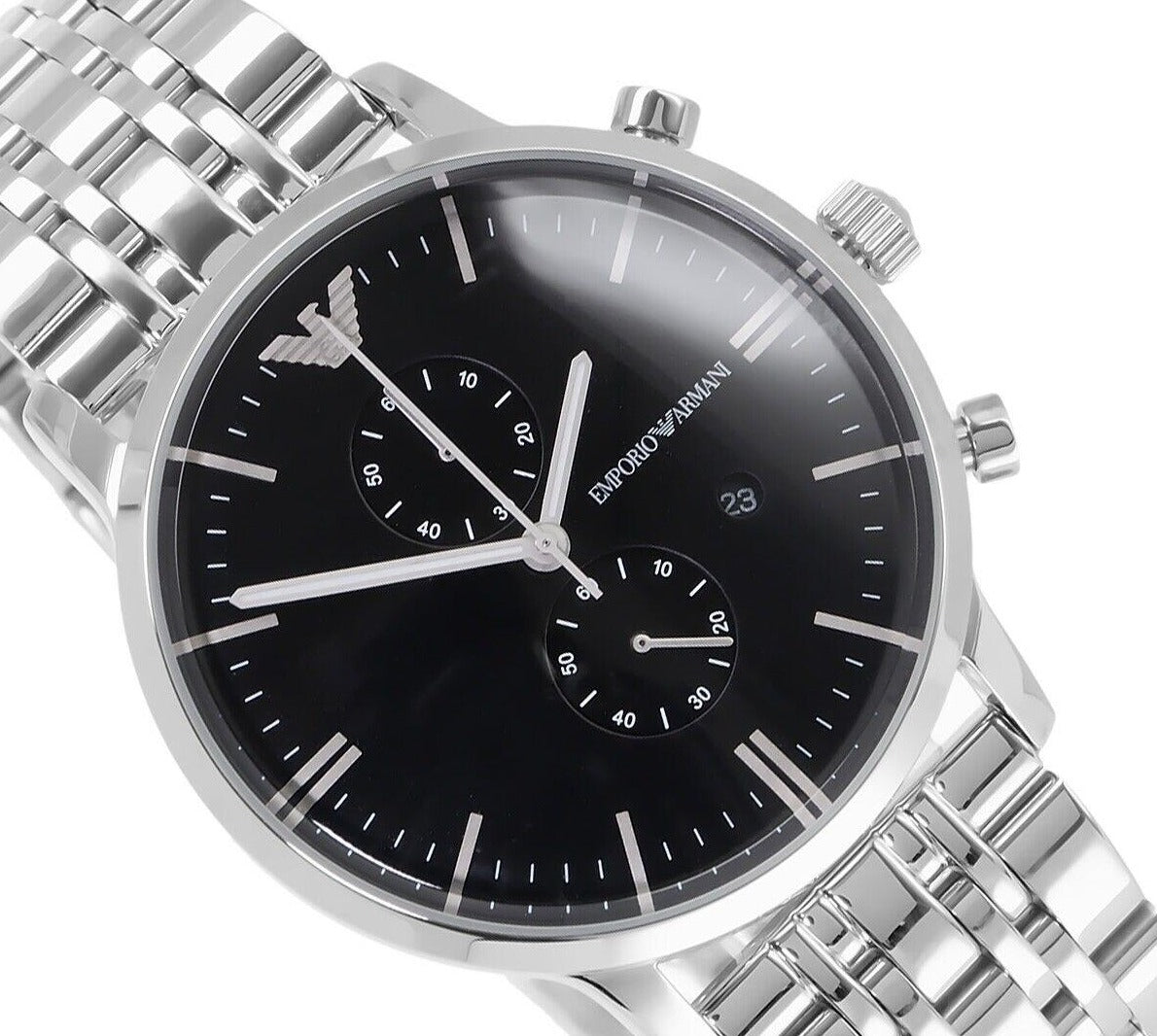 Emporio Armani Gianni Chronograph Black Dial Silver Stainless Steel Watch For Men - AR80009 Watches Emporio Armani   