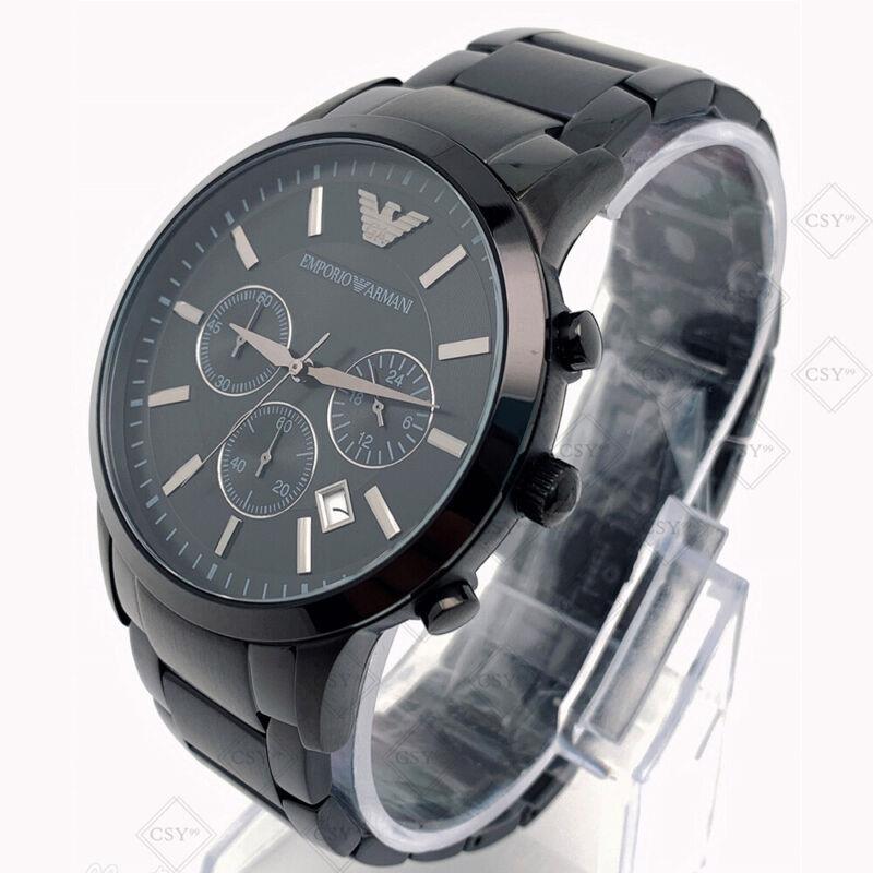 Emporio Armani Classic Chronograph Black Dial Black Stainless Steel Strap Watch For Men - AR2453 Watches Emporio Armani   