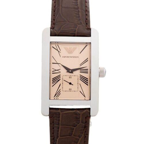 Emporio Armani Classic Beige Dial Brown Leather Strap Watch For Men - AR0154 Watches Emporio Armani   