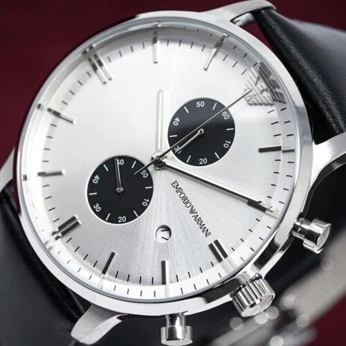 Emporio Armani Gianni White Dial Black Leather Strap Watch For Men - AR0385 Watches Emporio Armani   