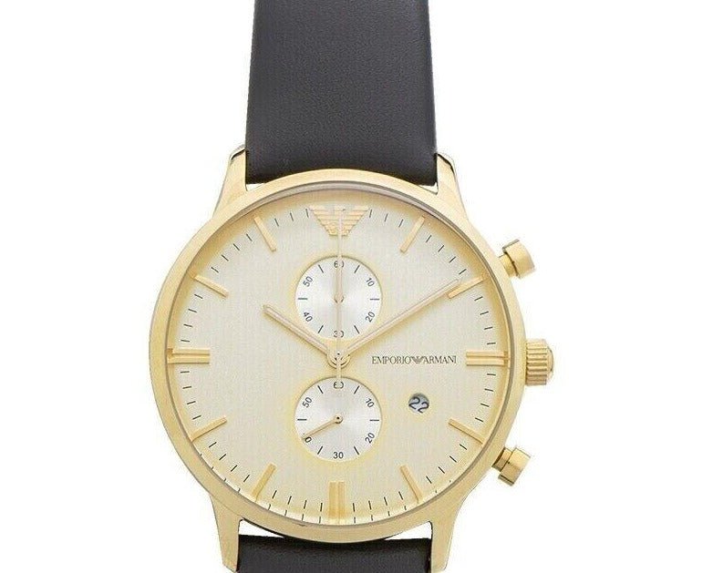 Emporio Armani Gianni Beige Dial Grey Leather Strap Watch For Men - AR0386 Watches Emporio Armani   