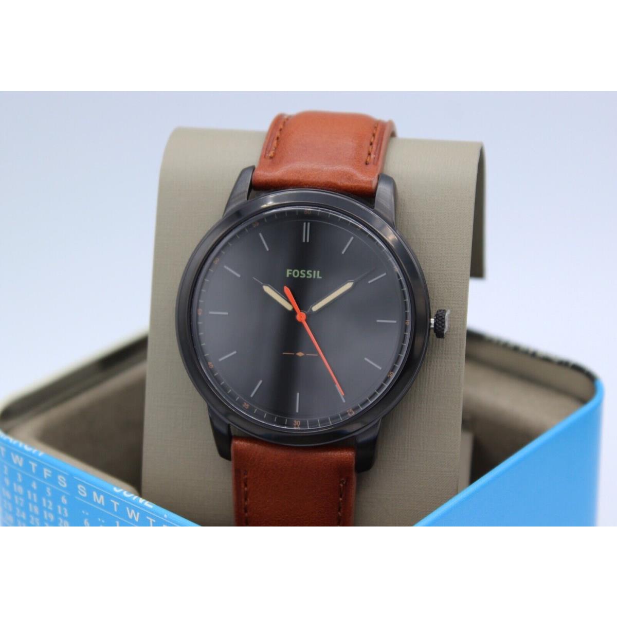 Fossil The Minimalist Black Dial Brown Leather Strap Watch for Men - FS5305 Watches Fossil   