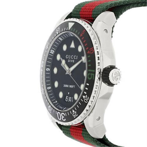 Gucci Dive Black Dial Red & Green Nylon Strap Watch For Men - YA136209 Watches Gucci   