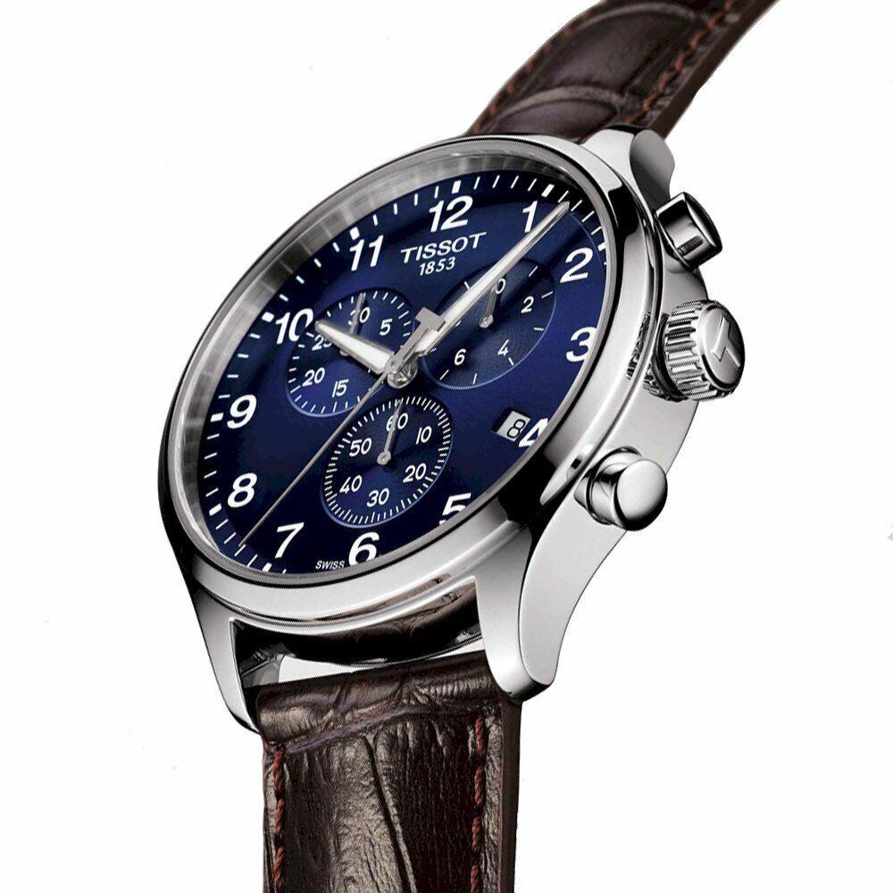 Tissot Chrono XL Classic Blue Dial Brown Leather Strap Watch For Men - T116.617.16.047.00 Watches Tissot   