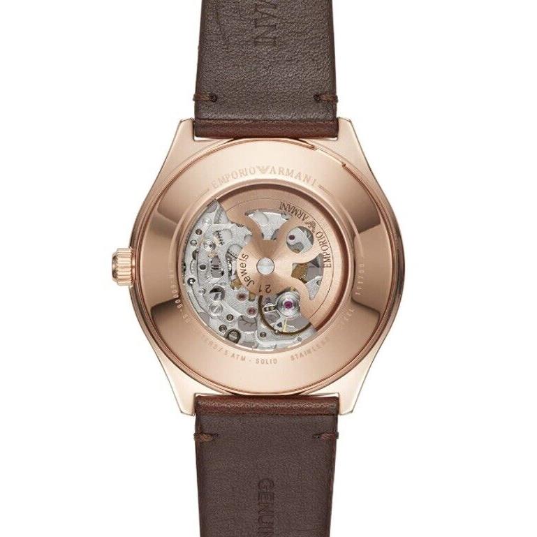 Emporio Armani Meccanico White Skeleton Dial Brown Leather Strap Watch For Men - AR60005 Watches Emporio Armani   