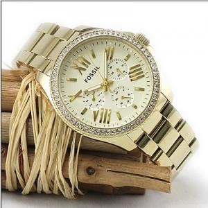 Fossil Cecile Chronograph Gold Dial Gold Steel Strap Watch for Women - AM4482 Watches Fossil   