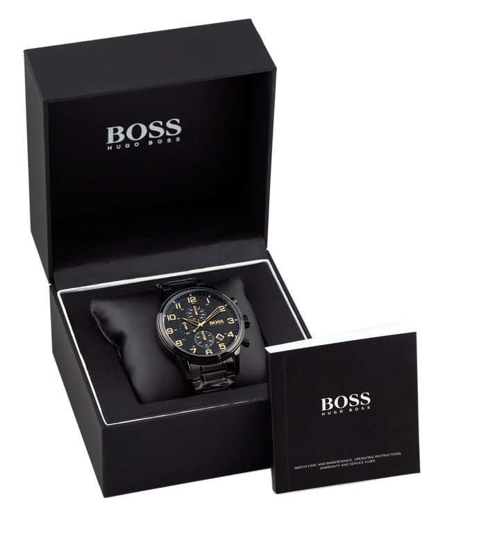 Hugo Boss Aeroliner Black Dial Black Steel Strap Watch for Men - 1513275 Watches Hugo Boss   