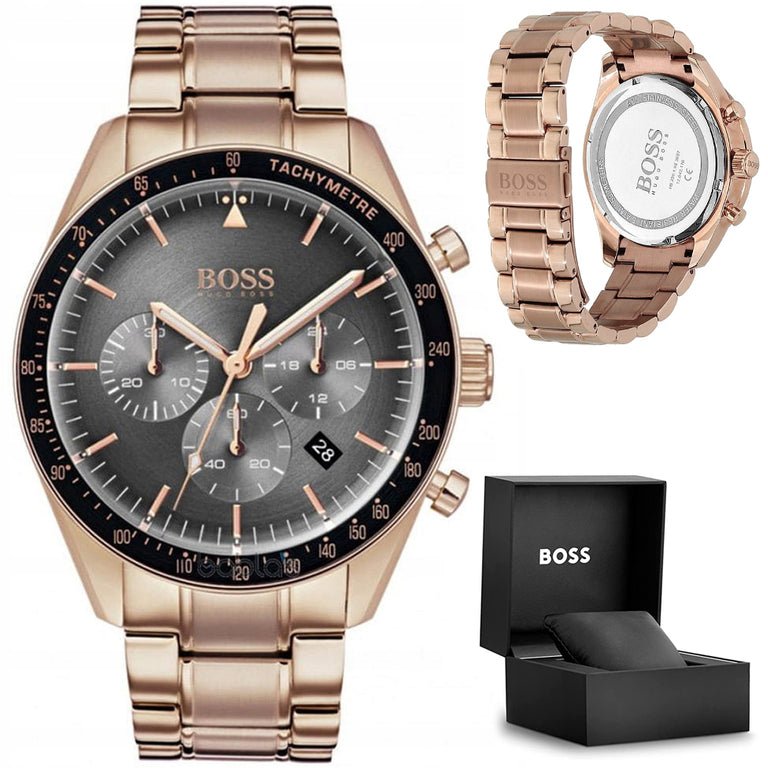 Hugo Boss Trophy Grey Dial Rose Gold Steel Strap Watch for Men - 1513632 Watches Hugo Boss   