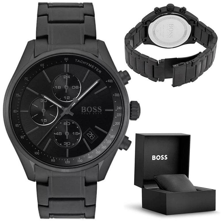 Hugo Boss Grand Prix Black Dial Black Steel Strap Watch for Men - 1513676 Watches Hugo Boss   