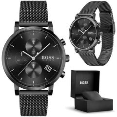 Hugo Boss Integrity Black Dial Black Mesh Bracelet Watch for Men - 1513813 Watches Hugo Boss   