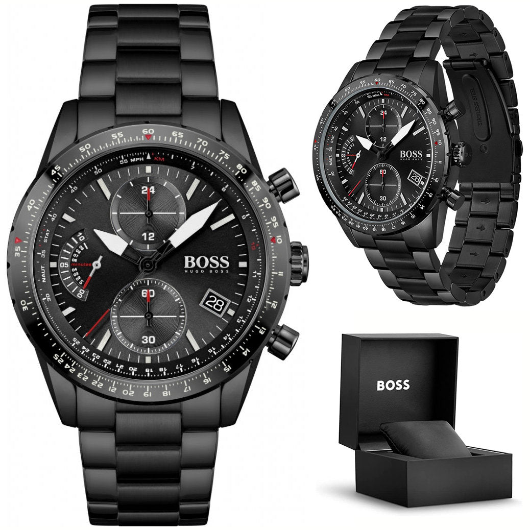 Hugo Boss Pilot Edition Black Dial Black Steel Strap Watch for Men - 1513854 Watches Hugo Boss   