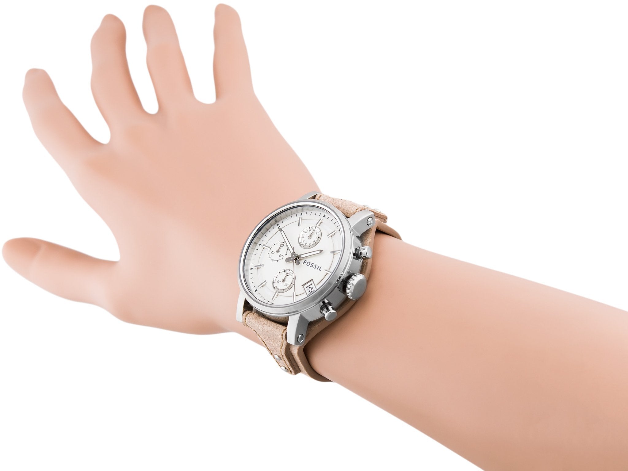 Fossil Boyfriend Chronograph White Dial Brown Leather Strap Watch for Women - ES3625 Watches Fossil   