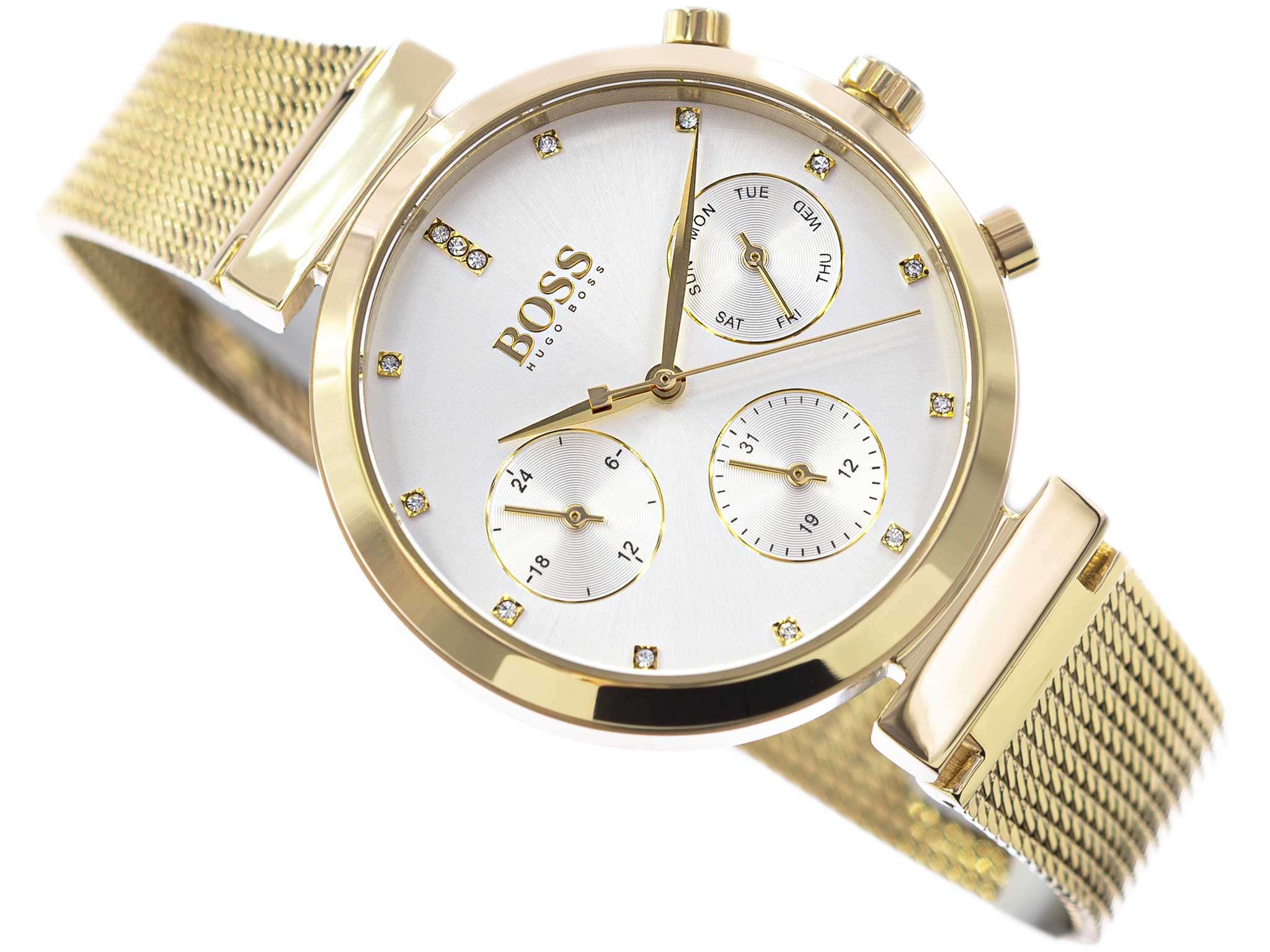 Hugo Boss Flawless White Dial Gold Mesh Bracelet Watch for Women - 1502552 Watches Hugo Boss   