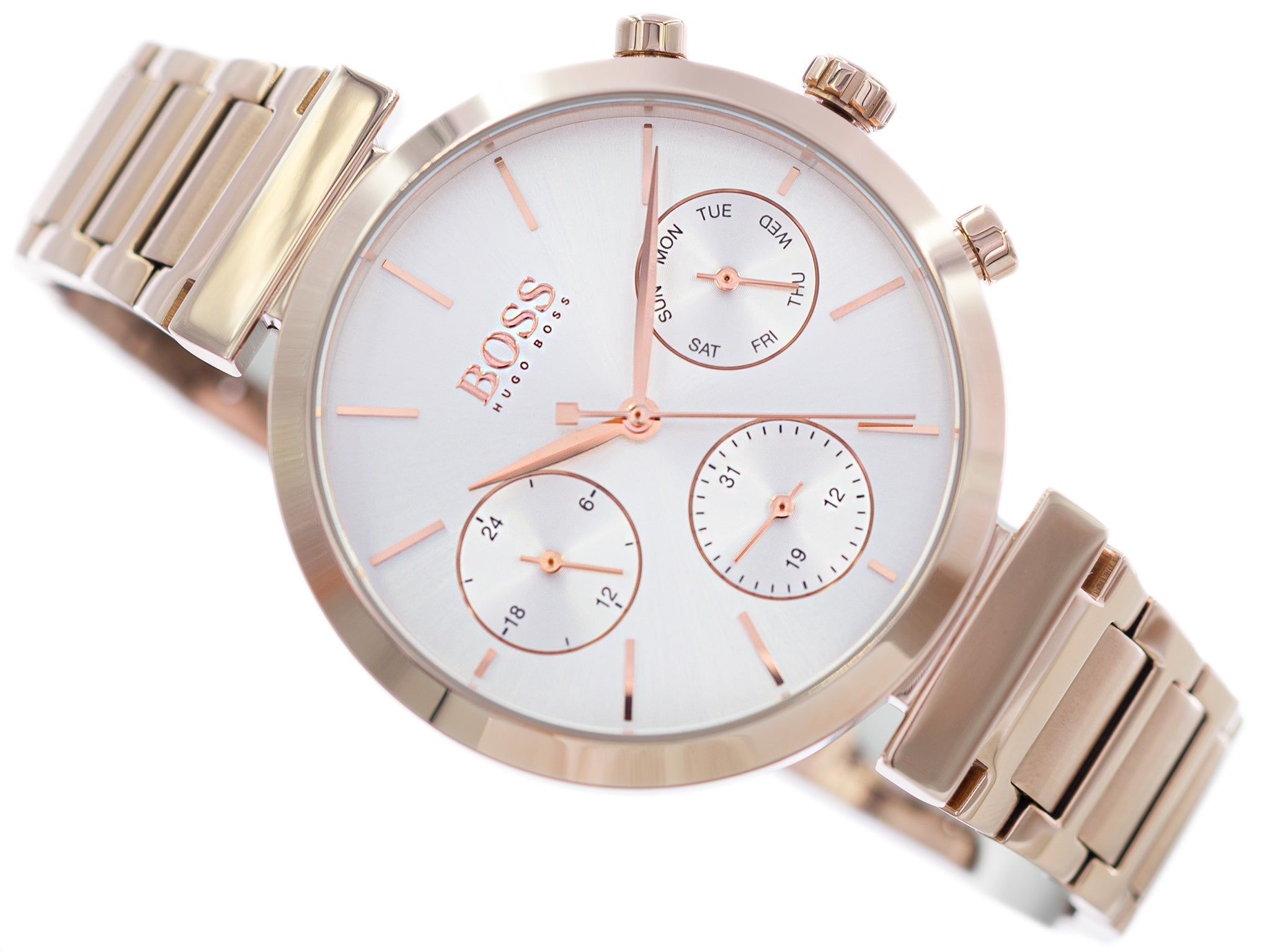 Hugo Boss Flawless Quartz White Dial Gold Steel Strap Watch for Women -1502531 Watches Hugo Boss   