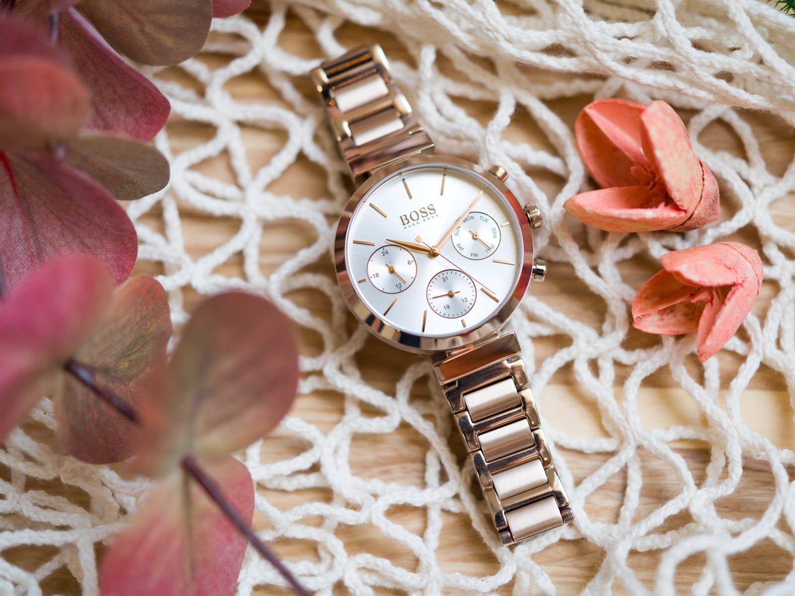 Hugo Boss Flawless Quartz White Dial Gold Steel Strap Watch for Women -1502531 Watches Hugo Boss   