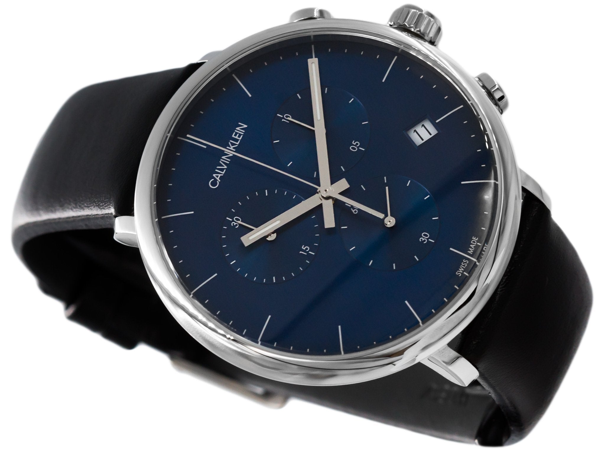 Calvin Klein High Noon Chronograph Blue Dial Black Leather Strap Watch for Men - K8M271CN Watches Calvin Klein   