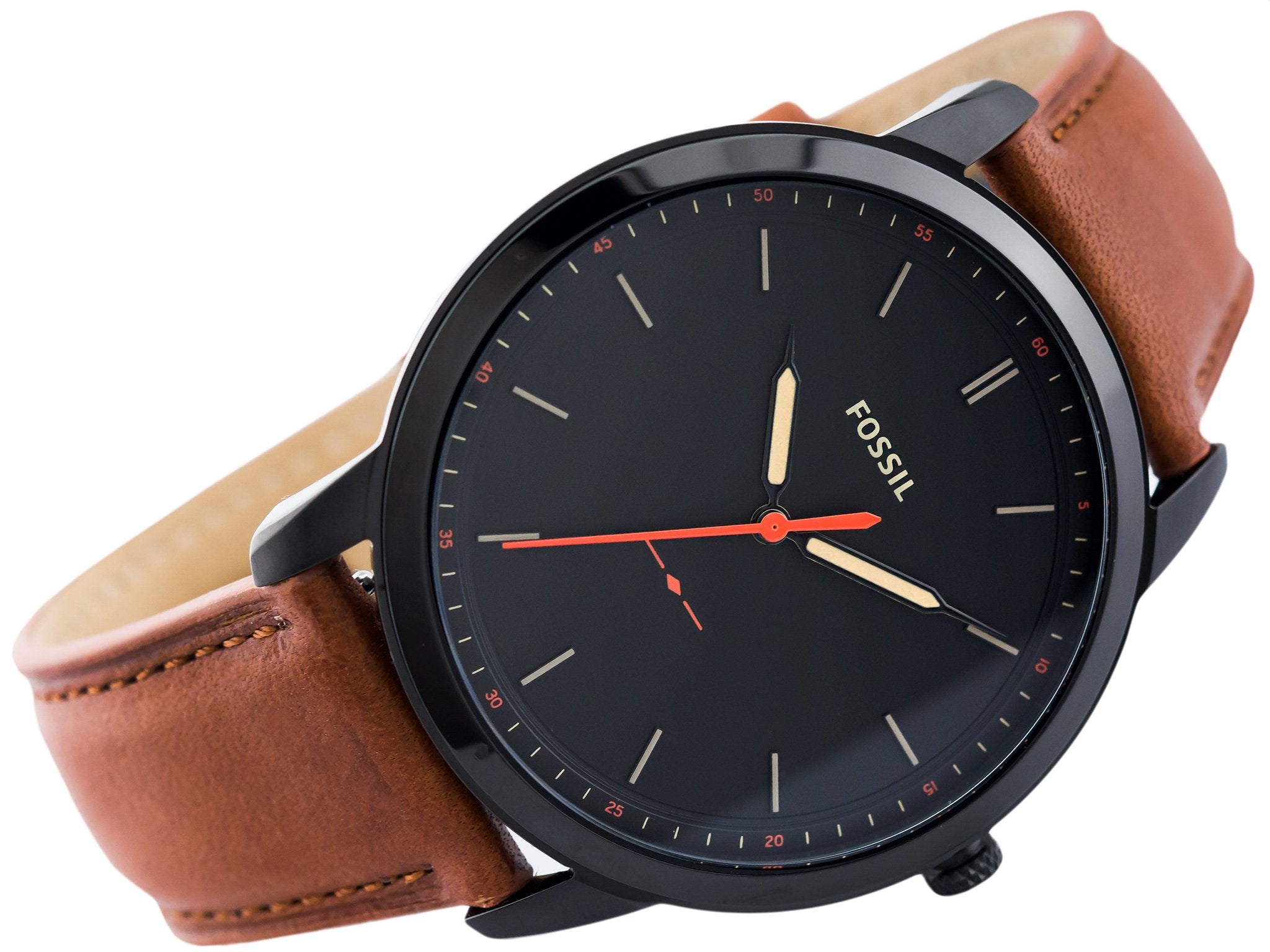 Fossil The Minimalist Black Dial Brown Leather Strap Watch for Men - FS5305 Watches Fossil   