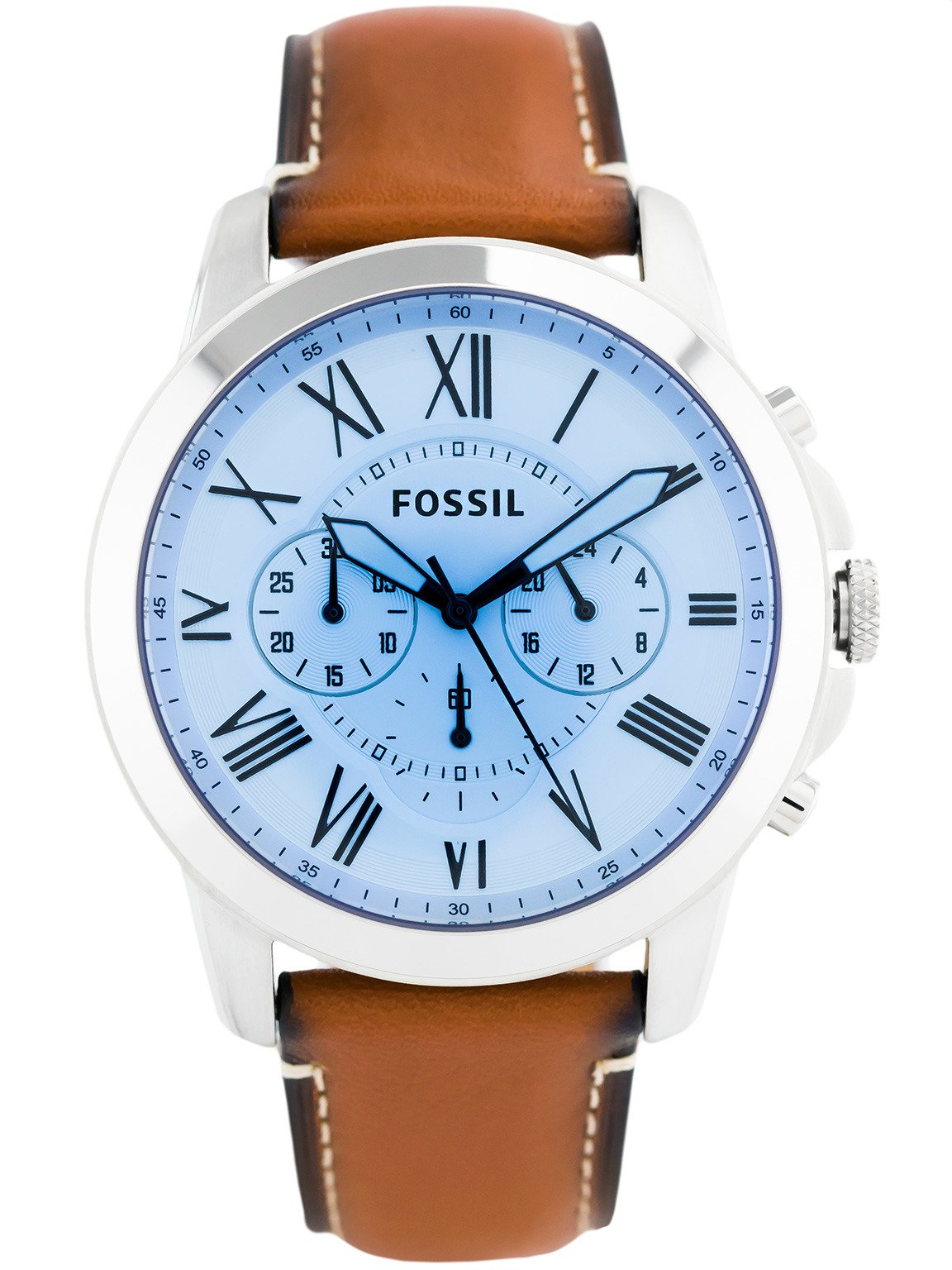 Fossil Grant Chronograph Blue Dial Brown Leather Strap Watch for Men - FS5184 Watches Fossil   