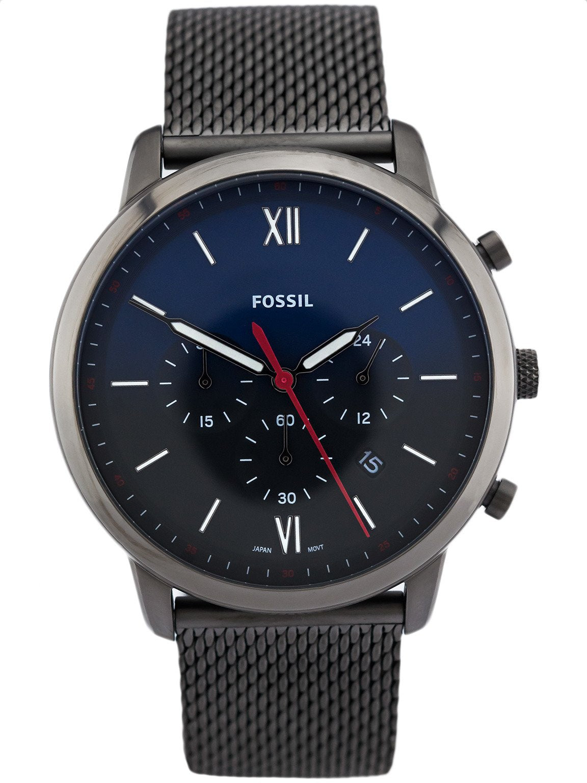 Fossil Neutra Chronograph Blue Dial Silver Mesh Bracelet Watch for Men - FS5383 Watches Fossil   