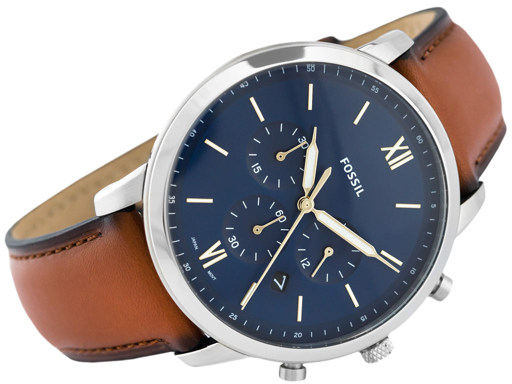 Fossil Neutra Chronograph Blue Dial Brown Leather Strap Watch for Men - FS5453 Watches Fossil   